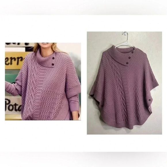 TALBOTS Rose Mauve Pink Cape Style Poncho Sweater  Size Small - Picture 1 of 8